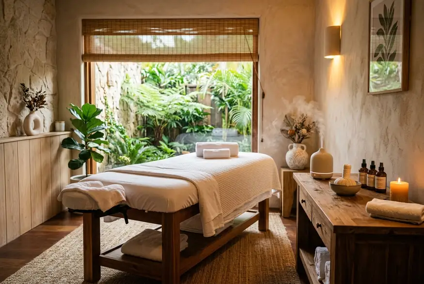Aromatherapy essential oil diffuser and private massage table